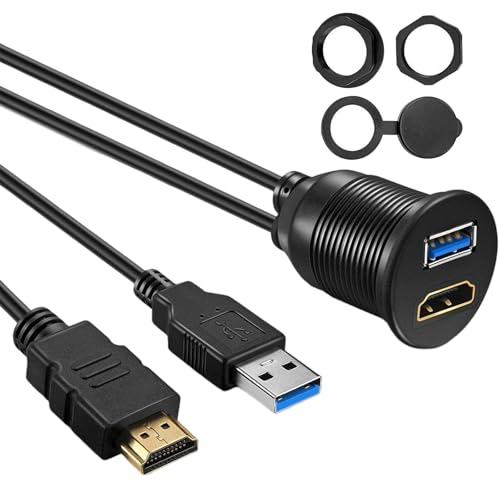 YROHGKPN Cable USB 3.0 compatible con HDTV, 1 m / 2 m, resistente al agua y al polvo, para coche, barco, motocicleta, cable de extensión acústica, instalación en salpicadero de vehículos