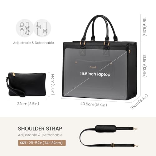 LOVEVOOK Laptop Tote Bag for Women, 15.6 Inch Work Bags, Vintage Leather Tote Bag, Waterproof Computer Bags with Clutch Purse, Large Capacity Messenger Bag for Teacher College Business Office2