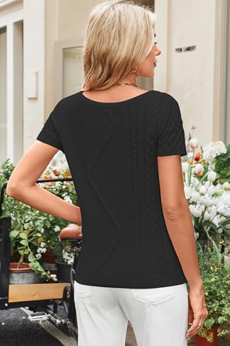 Image of Cakulo Womens Cable Knit Off The Shoulder Sweaters Tops Short Sleeve Crew Neck Pullover Sweater 2025 Black S