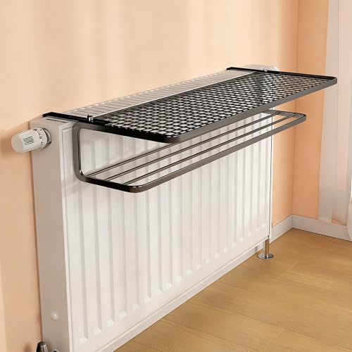 WTJDCCY Doble Balda Radiador Estanteria Sin Taladro, Estanteria Flotante Impermeables y Resistentes a La Corrosión, Cubre Radiadores, para Sala De Estar(Black,55cm/22in)