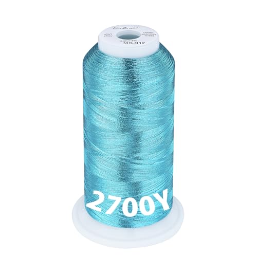 Image of Simthread 2700 Yards Metallic Embroidery Machine Thread - Aquamarine MS-012, 40wt High-Sheen King Spool, Smooth Running & Break Resistant for Commercial & Home Embroidery Machines