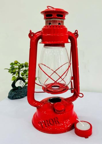 Nautical Lantern Red Candle Holder Handmade Rustic Candle Lantern Decor Coastal Table Centerpiece, Indoor Outdoor Lantern Beach Decorations for Home
