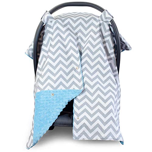Kids N’ Such Peekaboo Baby Car Seat Cover Car Seat Canopy & Nursing Cover, Chevron/Blue Minky