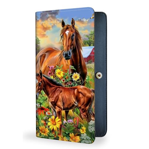 Womens Wallet,RFID Blocking Credit Card Slim Thin Holder,Long Bifold PU Leather Card Organizer,Cash Clutch Billfold Pocket Ladies Minimalist Travel Wallets,Horses and Flowers
