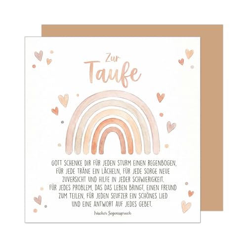 Edition Seidel Premium quadratische Glückwunschkarte zur Taufe mit Umschlag. Taufkarte Grußkarte Karte Spruch Sprüche Taufkind Täufling Junge Mädchen Baby Kind Regenbogen Farben Herzen (ETQ140 SW026)