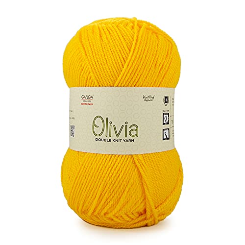 Image of Ganga Acrowools Olivia, Double Knit Yarn. Hand Knitting And Crochet Yarn. Oekotex Class 1 Certified. Pack Of 2 Balls - 100Gms Each. Shade No - Olv015, Yellow