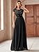 Miusol Women's Classy Scoop Neck Sequin Lace Contrast Bridesmaid Party Maxi Dress (Medium, Black)