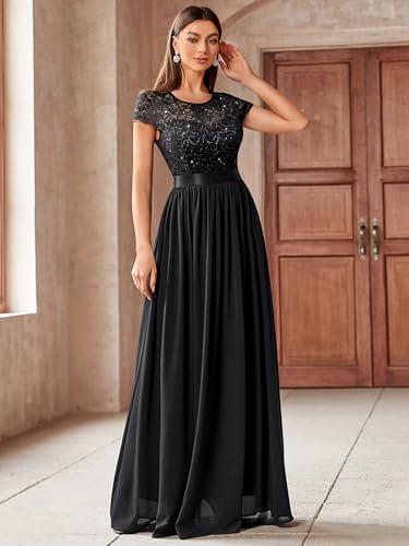 Miusol Women's Classy Scoop Neck Sequin Lace Contrast Bridesmaid Party Maxi Dress3