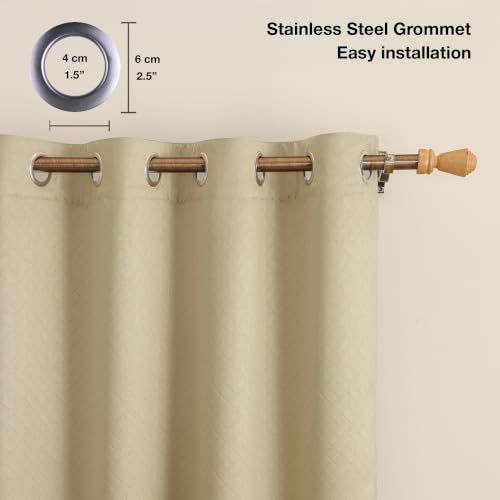 Image of HOMEMONDE 100% True Blackout Curtains 8 Feet Long - Pack of 2 Curtains| Embossed Design | Light Block Thermal Insulated & Noise Reducing Room Darkening Curtains (Beige, 96Inch)