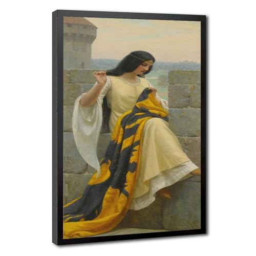 Impression sur toile Stitching The Standard Edmund Leighton de qualité musée avec cadre suspendu
