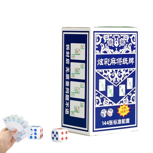 麻雀カードセット、麻雀トラベルセット | 粘着性のない旅行用トランプ | 麻雀トランプ 144 カードサイコロ付き特別なポータブルホーム増粘紙耐久性のある旅行 86*56麻雀カードゲーム 144 枚のカード、家庭用サイコロ 2 個、家族パーティー用の厚みの