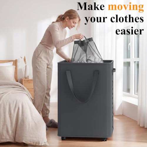 Image of Optish 140L Laundry Hamper with Wheels, Rolling Laundry Basket with Removable Mesh Bag, Extra Large Clothes Hamper on Wheel for Bedroom, Bathroom, Dorm Room Essentials, Grey