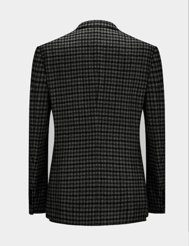 Mens' Plaid Tweed Blazer Slim Fit Single Breasted Warm Suit Jacket Casual Sports Coat for Wedding Formal Party3
