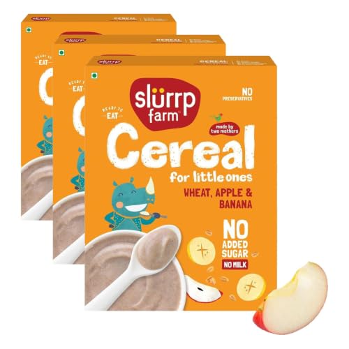 Image of Slurrp Farm No Added Sugar Instant Wheat Apple & Banana Cereal | No Milk No Preservatives | 300g (Pack of 3)