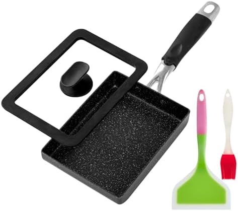 Premium Tamagoyaki Pan 7" x 6" - Japanese Omelette Pan Nonstick - Japanese Egg Pan with Lid and Oil Brush