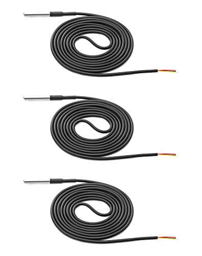 QWORK® 3 piezas sonda de temperatura, sensor de temperatura de acero inoxidable, cable de sensor de 2 m, temperatura -55 ° C a + 125 ° C