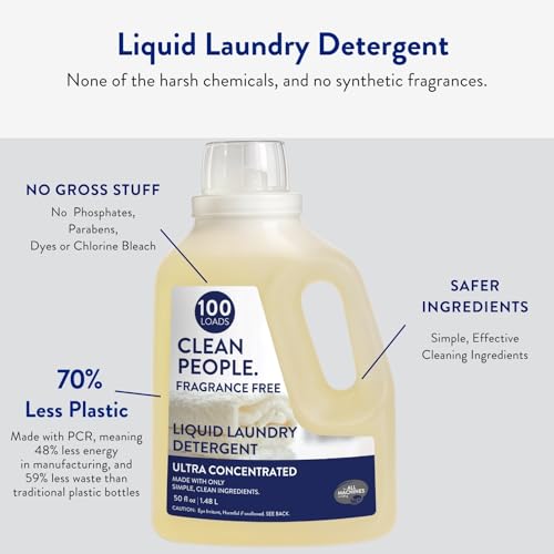 Image of The Clean People Liquid Laundry Detergent - Recyclable Packaging, Stain Fighting - Ultra Concentrated, Laundry Soap - Fragrance Free, 50 fl oz