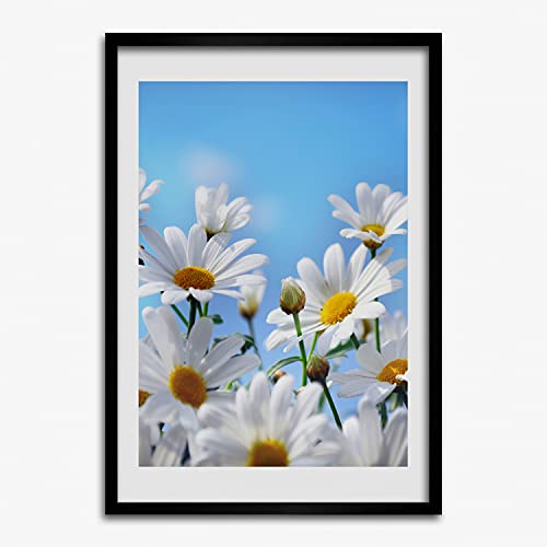 Affiche décoratif moderne marguerites sous cadre bois MDF Tulup 50x70 cm