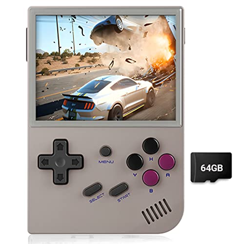 RG35XX - Consola de juegos de mano de 3.5 pulgadas, con tarjeta de 64G precargada de más de 5000 juegos, compatible con Linux y Garlic Dual Stylem, soporta HDMI y salida de TV (gris)