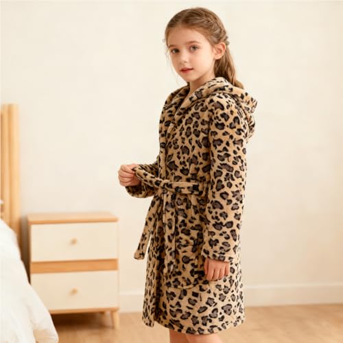 Image of Boys Girls Bathrobes,Toddler Boy Girl Robes,Children's Plush Soft Coral Fleece Hooded Pajamas Sleepwear for Kids