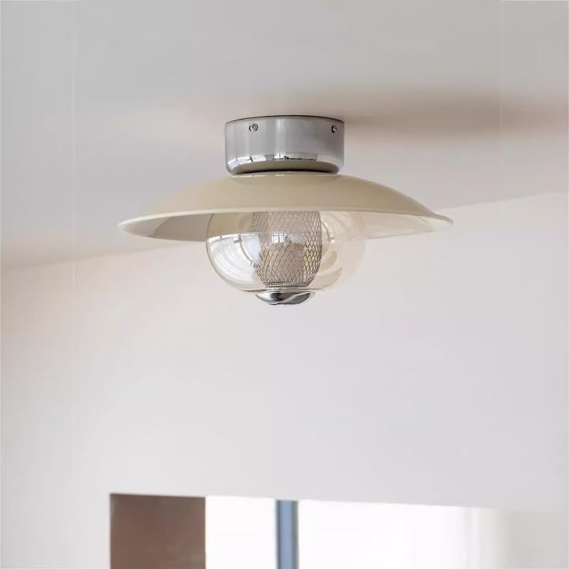 Plafonnier couloir vintage effet noyer et verre UFO pour une ambiance rétro