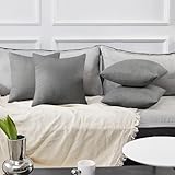 Deconovo Soft Cushion Covers for Sofa Pillow Covers Faux Linen Pillow Covers with Invisible Zipper 18x18 Inch Grey 4 Peices ( CASE ONLY, NO INSERT )