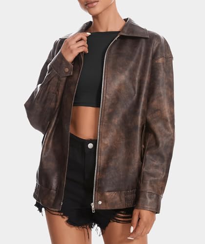 Women's Faux Leather Jackets Long Sleeve Zipper Oversized Motorcycle Biker Coat Trendy Travel Casual Outfits2