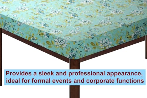 Image of The Furnishing Tree Elastic Cotton Square Dining Table Cover 44x44 in Inches Floral Golden Leaf on Blue Base