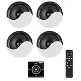 Power Dynamics Powerline B100BSet Amplificador empotrable Negro con Bluetooth 5.0 USB microSD Pantalla LCD y 4 Altavoces de Techo Blancos 6.5 Pulgadas para hogar Oficina o Restaurante