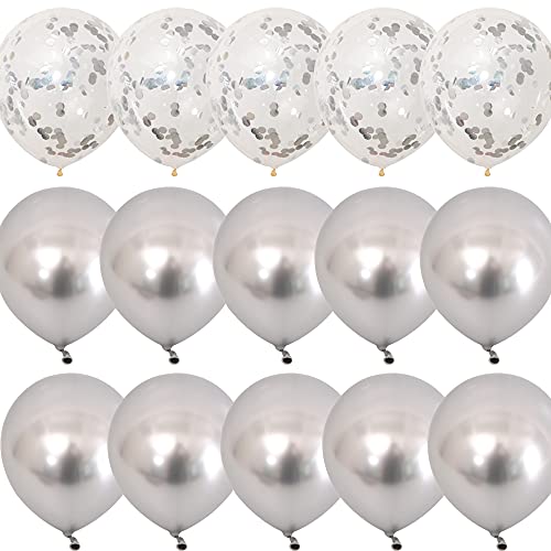 Vicor Silver Balloon 15 Pieces Metallic Silver Latex Balloons 12 inch Silver Confetti Balloons for Birthday Mothers Day Wedding Baby Shower Party Decoration