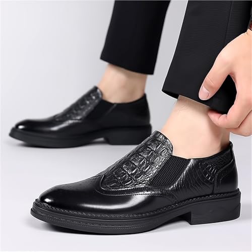 Men Moccasins Shoe Vegan Leather Classic Solid Color Anti-Slip Rubber Sole Slip Resistant Block Heel Slip On2