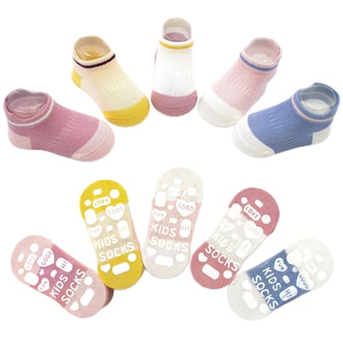 SkiBeaut Baby Socks Ankle Toddler Socks Kids Grips Low Cut Socks Non Slip Grippers Boys Girls Socks for 0-7 Years 5 Pairs