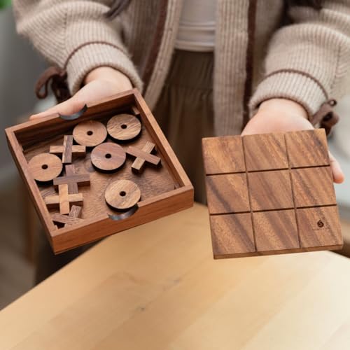 Wooden Tic Tac Toe juego de mesa clásico de madera miniatura 6