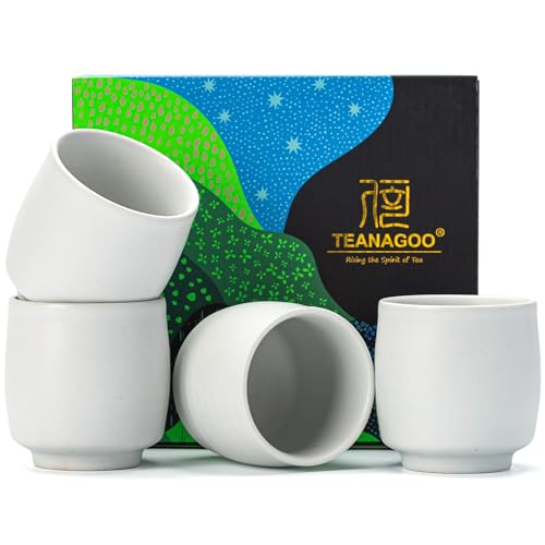 TEANAGOO Chinesische Teetasse,5,8 oz,Ruware,elfenbeinweiß,4...