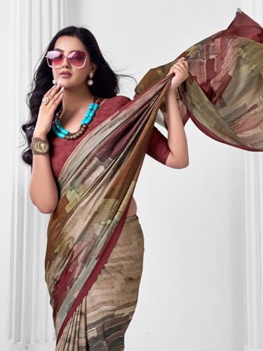 Image of SIRIL Women's Printed Crepe Silk Saree with Unstitched Blouse Piece