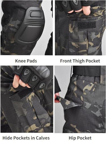 TOMITANY Men’s Military Tactical Pants Slim Fit Cargo Camo Pant Waterproof Airsoft Combat Pants with Knee Pads4