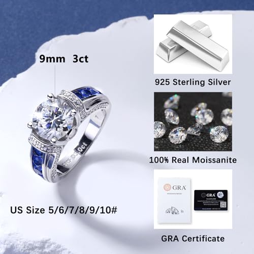 3 Carat Moissanite Ring for Women 925 Sterling Silver Moissanite Engagement Ring 3CT Moissanite Promise Bands Rings Wedding Ring for Wife Anniversary Birthday Valentine Jewelry Gift2