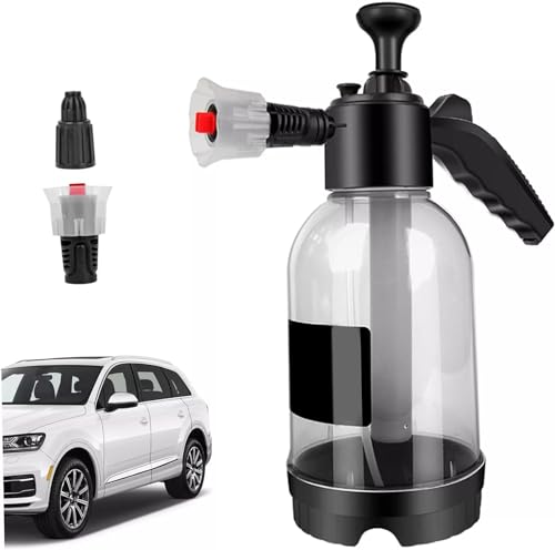 House of Amit Snow Foam Pump Sprayer 2L Hand Watering Lance Bottle Pump For Car Vans Vehicles Indoor Outdoor with Two Nozzle Car Foam Blaster Snowfoam Cannon Pressurised Valeting Detailing (Clear)