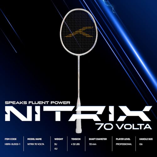 Image of Hundred Nitrix 70 Volta Badminton Racket with Full Cover|≤32 lbs | Head-Heavy Power & Speed | Premium Carbon Build | Aggressive Smashes & Quick Clears (White /Copper)