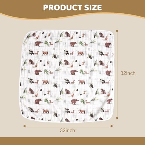 Image of david's kids 2 Pack Hooded Baby Towels, 100% Muslin Cotton 6-Layer Ultra Soft Breathable Absorbent Baby Bath Towels for Infant and Toddler, Newborn Essentials, Large 32x32Inch, Woodland Animals