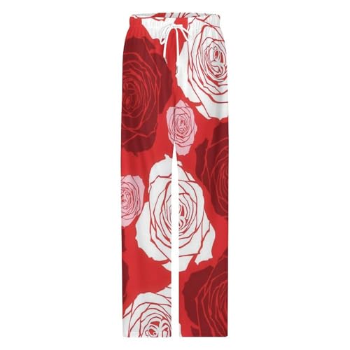 Pajama Pants for Women Men Classic Couple Home PJ Pants Sleepwears Prensents Red Rose Floral4