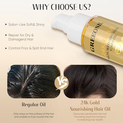Greeonil 24K Gold Argan, Coconut, And Olive Oil Serum For Frizz Control, Shine, And Split End Repair - Nourishing Hair Treatment With Vitamin E thumb #3