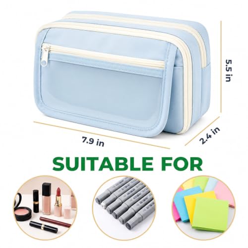 Image of Zibuyu Large Capacity Pencil Pouch for Girls & Boys, 9-Layer Pencil Case (Sky Blue) | Multipurpose Pouch for Stationery Items, Makeup, Accessories, with Clear Mesh Pockets, Blue