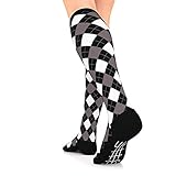 Go2 Compression Socks for Men Women Nurses Runners| Medium Compression Stockings… (Black White Argyle 16-22 mmHg, Large)