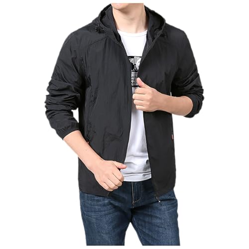 Chubasquero para hombre, chaqueta de protección solar, transpirable, protección UV, chaqueta para correr, camping, ciclismo, senderismo, verano, transpirable, ligera, chaqueta de trabajo, O negro