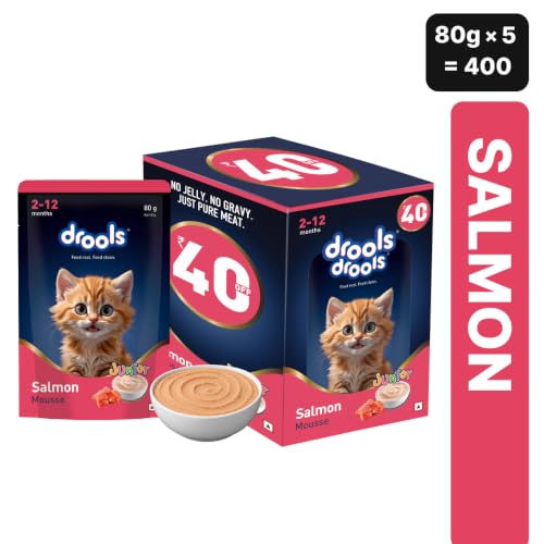 Image of Drools Kitten Wet Mousse 80g Pack of 5, 400g | Salmon Flavour | Rich in Protein | Promotes Hydration & Easy to Digest | No Artificial Flavours | Packed with Essential Vitamins & Antioxidants