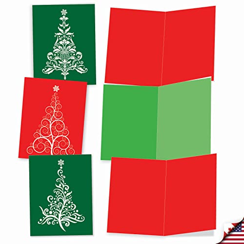Image of The Best Card Company - 10 Blank Christmas Note Cards with Envelopes for Men and Women (4 x 5.12 Inch) - Fun Assorted Holiday Notecard Set - Fanciful Firs M3270