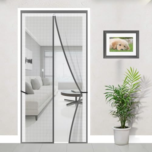 Image of LifeKrafts Mosquito Net Curtain for Door | Magnetic Closure, 120 GSM Fiberglass Material, Grey (220x110 cm)