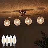 VENTOTA シーリングライト ゴールドフレーム ガラス 4灯 リモコン付き 電球オプションあり LED電球 白熱電球 乳白色 気泡 クラック ひび割れ 真鍮 E17 LED 天井 リビング ダイニング 寝室 おしゃれ レトロ シンプル アンティーク シック エレガント デザイン照明 ルームライト 照明 Malmo-s CK (クラック｜フィラメントLED電球４個付)