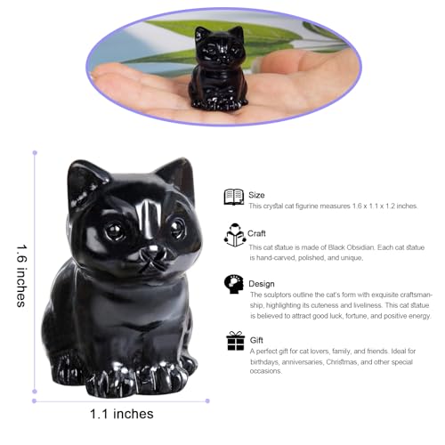 Estatua de Cristal Gato Obsidiana Negra 1.6 pulg. miniatura 2